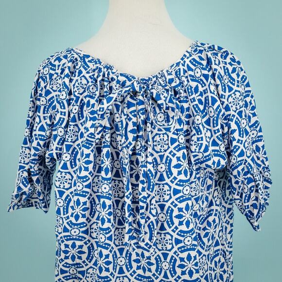Escapada Size XL Blue Zambia Cinched Tie Crew Scoop Short Sleeve Cotton Top - Picture 2 of 7